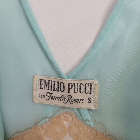 VINTAGE 70s Emilio Pucci blue nightgown with lace trim S - Picture 3 of 14